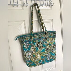 Vera Bradley Quilted Patterned Fabric turquoise cotton tote bag purse